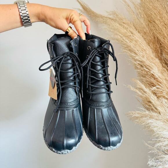 MENS WEATHERPROOF Black Leather Rubber Lace Up Snow Rain Ankle Boot Boots Shoes - Picture 11 of 11